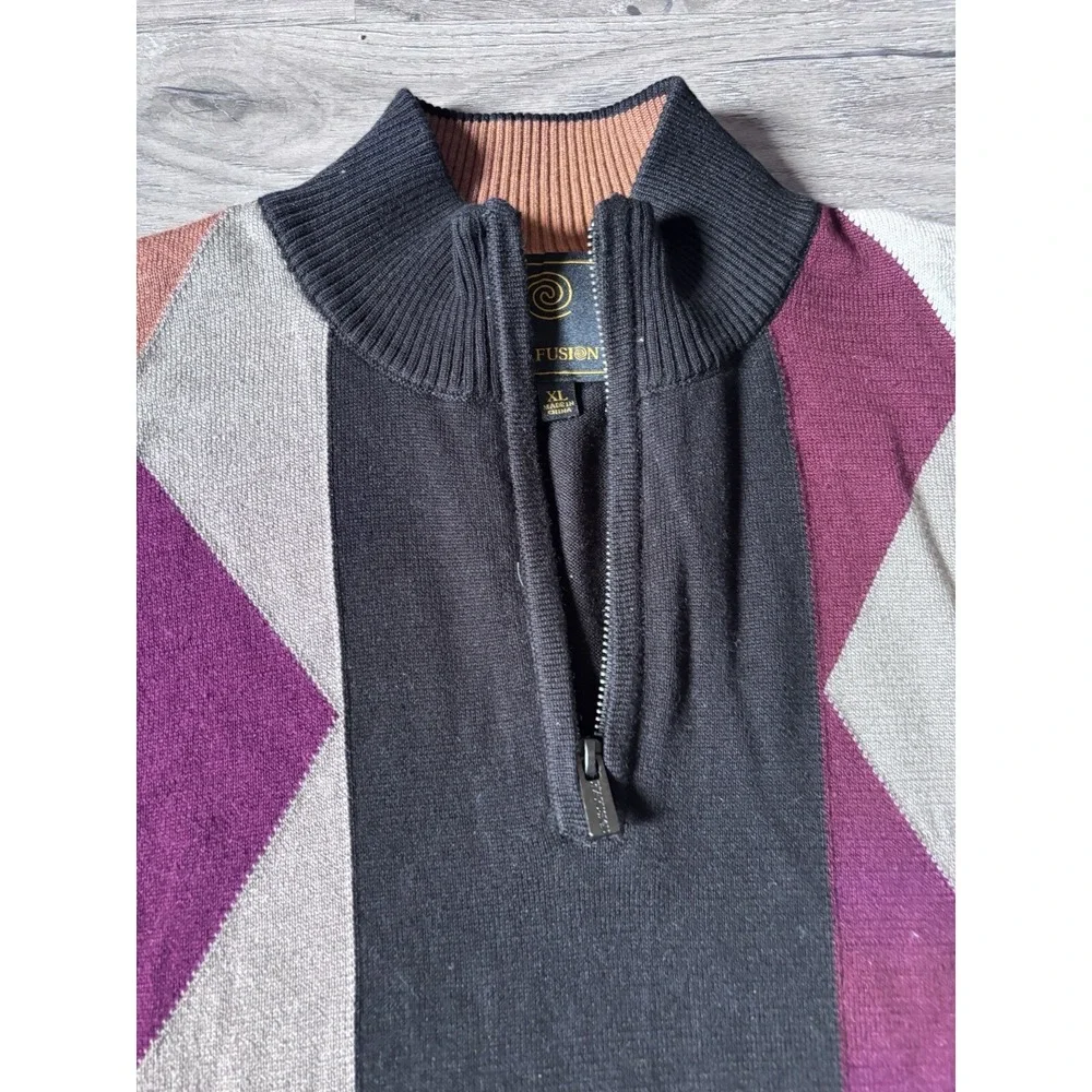 Vintage F/X Fusion Cosby Sweater Abstract Crew SZ‎ XL- 1/4 Zip